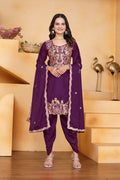 Teeya Creation Wine Color Chinon Silk Party Wear Punjabi Dhoti Suit