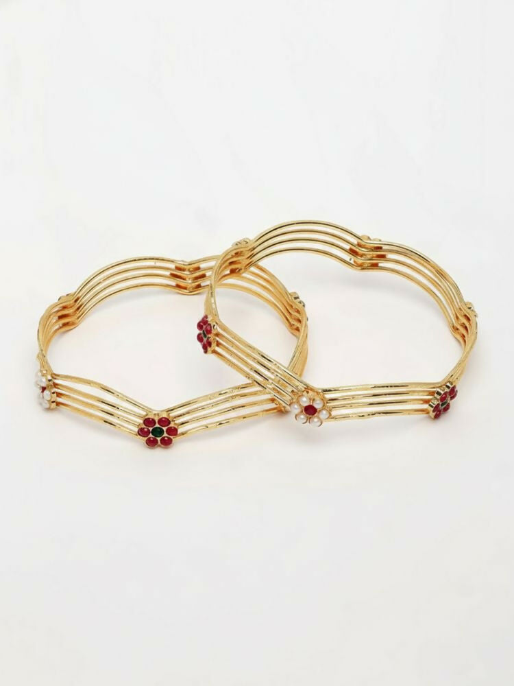 NVR Women Set of 2 Gold Plated Artificial Stone Bangle