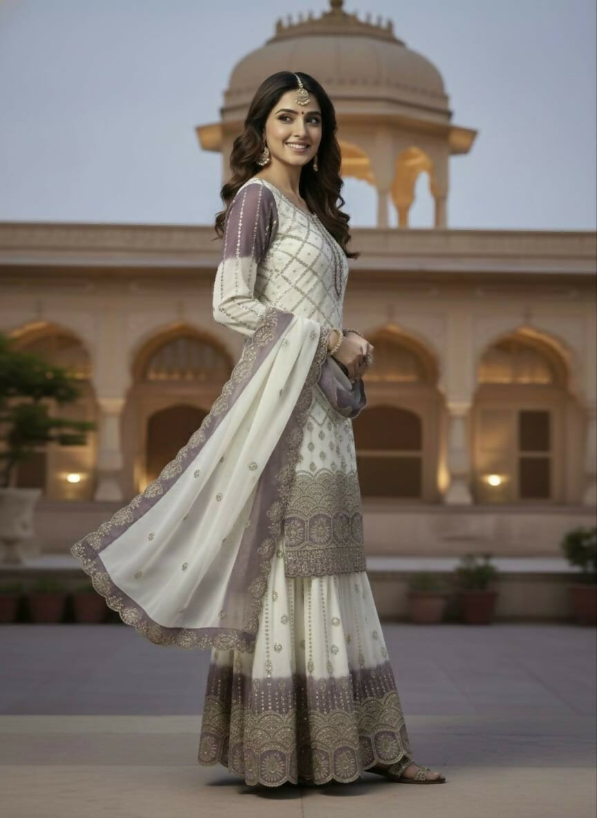 Teeya Creation Multi Color Star Georgette Heavy Embroidery Work Functional Wear Salwar Suit