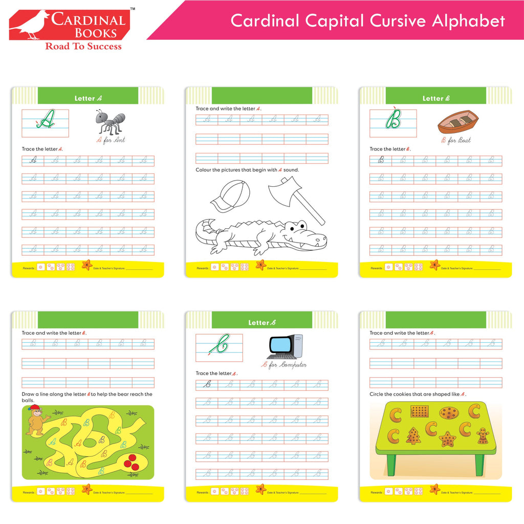 Cardinal Cursive Alphabet Capital and Small Letter Writing Practice Books for Kids| Set of 3|Kindergarten Book for Kids Ages 3-7 Years