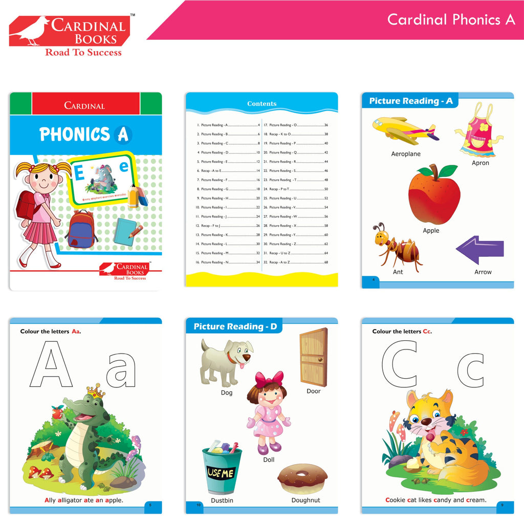 Cardinal Fun Learning Nursery Activity Books Set of 6|Number| Rhymes & Story| Phonic| English & Maths| Colouring Book for Kids Ages 3-4 Years
