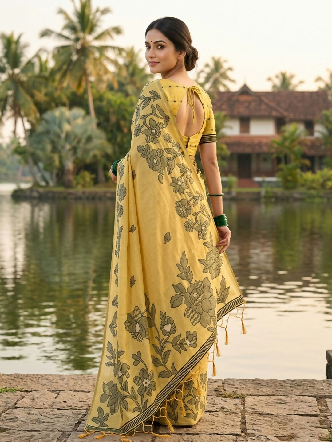 Shree Shyam Fashion Yellow Linen Cotton Saree