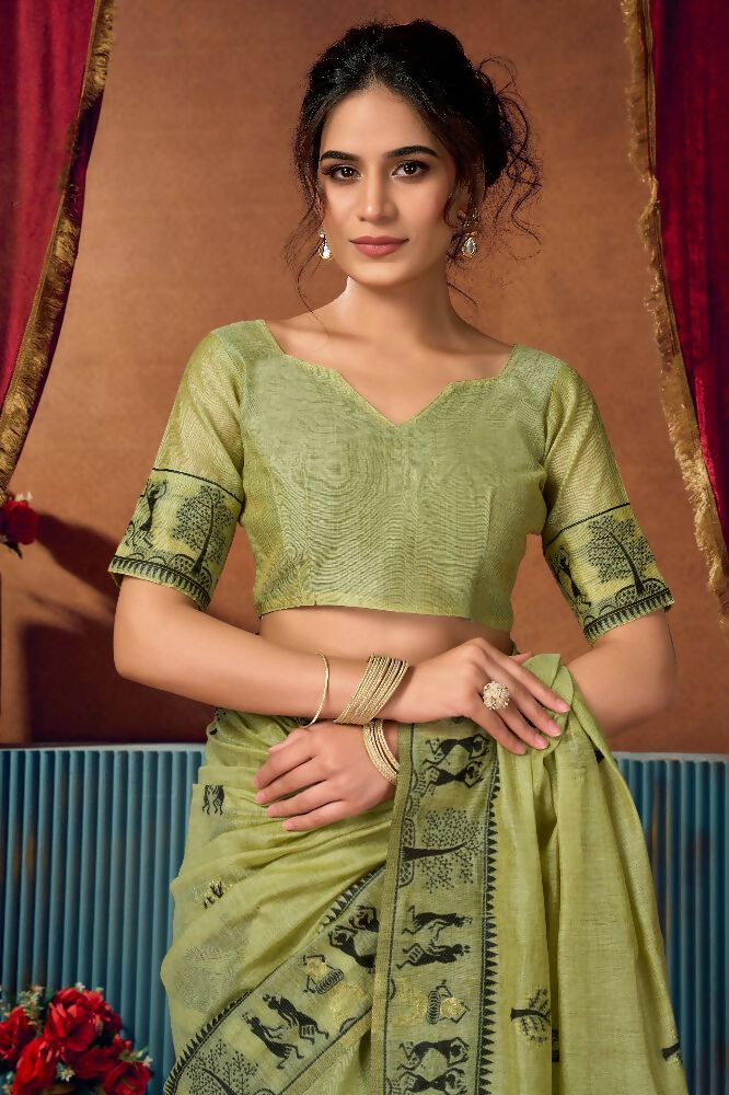 Jyoti Fashion Women's Green Modal Zari Woven Saree with Blouse