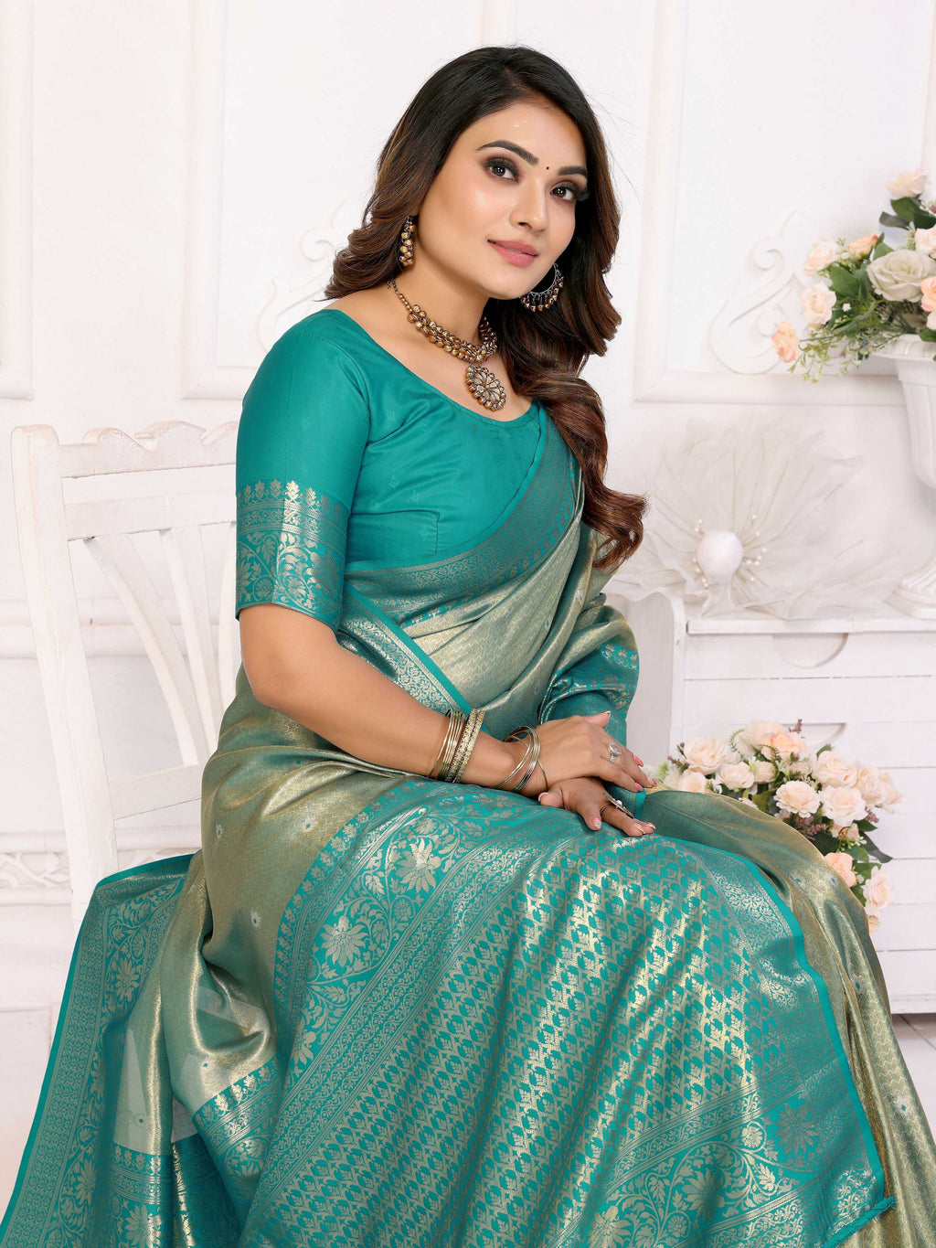 Aastha Fashion Sea Green Tissue Silk Weaving Saree