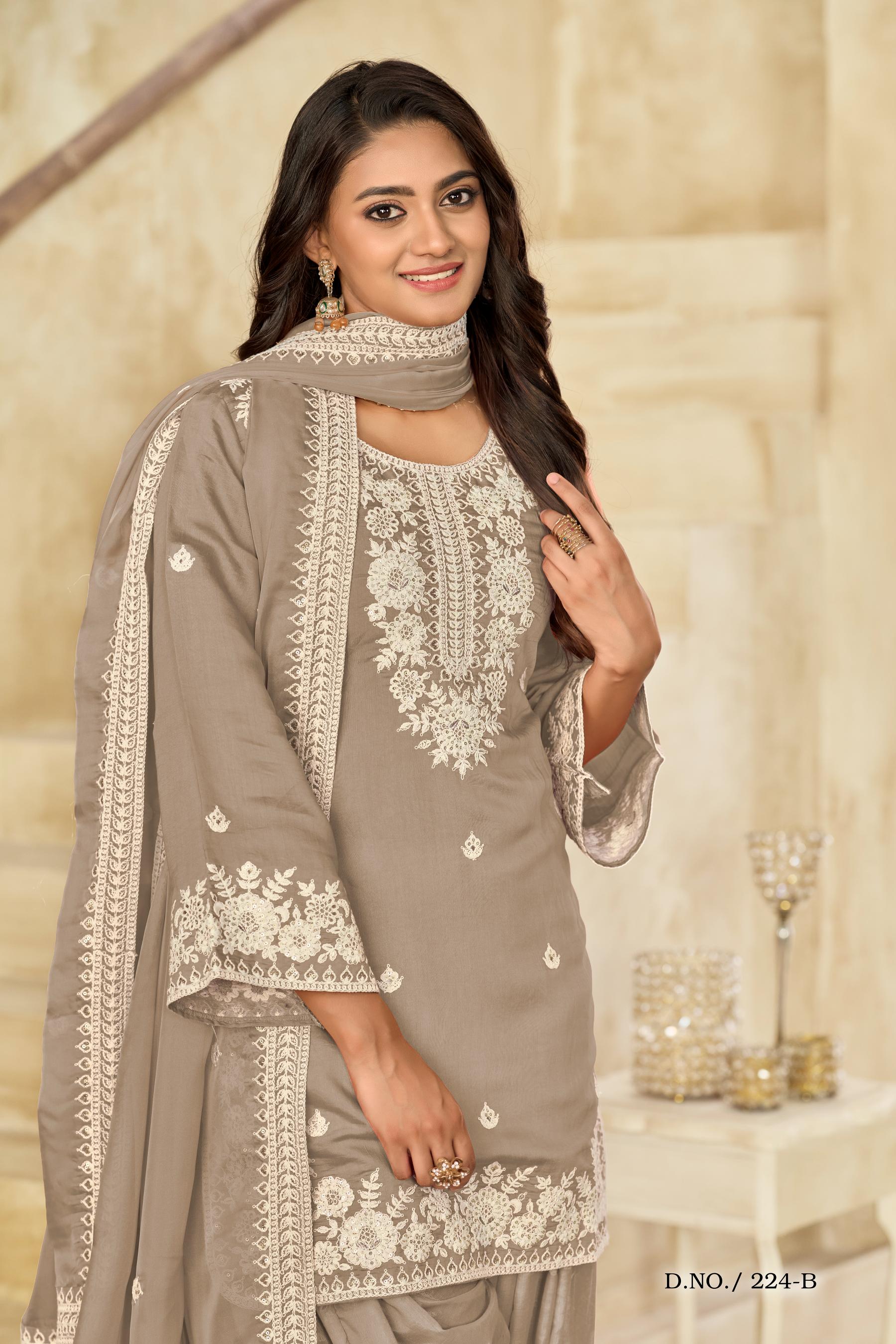 Anaita Beige Premium Thread Embroidered Roman Silk Salwar Suit