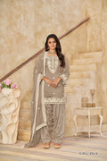 Anaita Beige Premium Thread Embroidered Roman Silk Salwar Suit