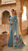 Vastranavya Sky Blue Muga Cotton Meenakari & Azarakh Pallu Saree with Contrast Blouse