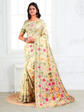 Anaita Cream Linen Printed Saree With Blouse