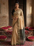 Anaita Cream Cotton Printed Saree With Blouse