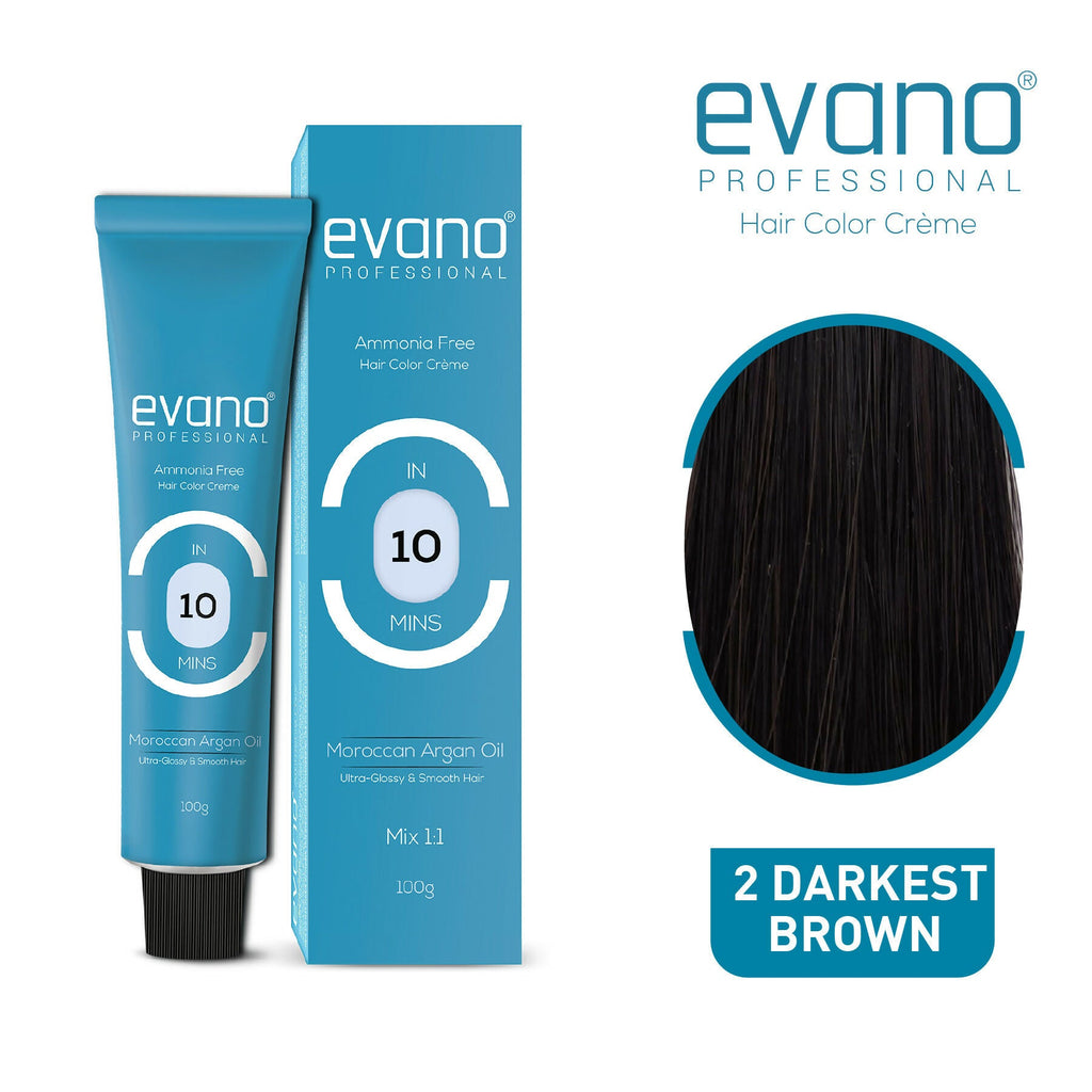 Evano Professional Creme Hair Colour Darkest Brown for Women & Men