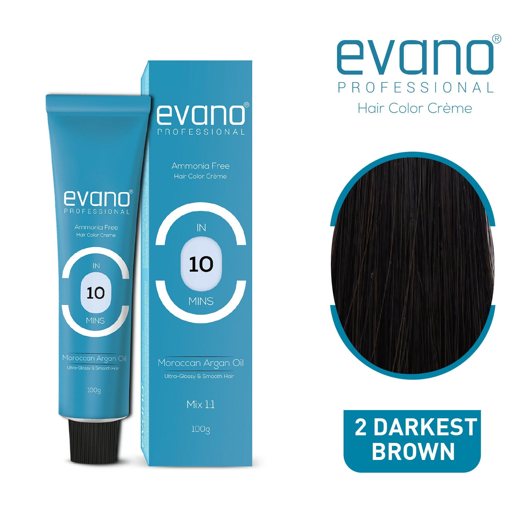 Evano Professional Creme Hair Colour Darkest Brown for Women & Men