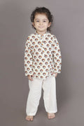 Breathables Kids Cotton Night Suit – White Turban Print Kurta & Pyjama Co-Ord Set For Boys & Girls