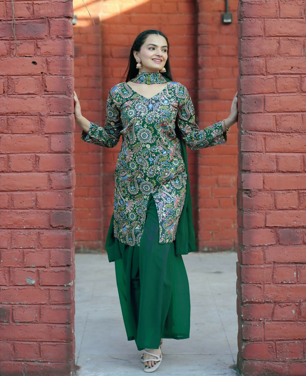 Joban Fashion Green Silk Embroidered Sharara Set