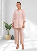 Joban Fashion Pink Linen Embroidered Readymade Cord Set