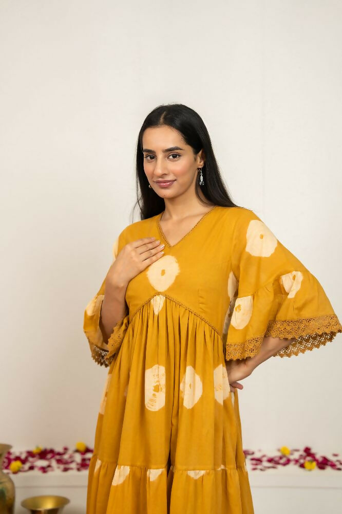 Joban Fashion Mustard Yellow Tie & Dye Cotton Dress