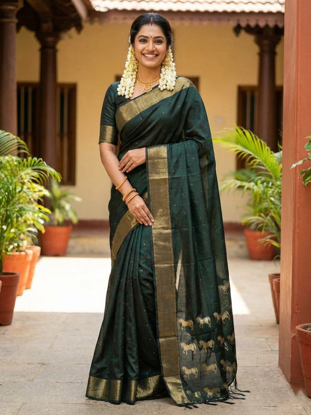 Anaita D Green Silk Saree With Blouse Piece