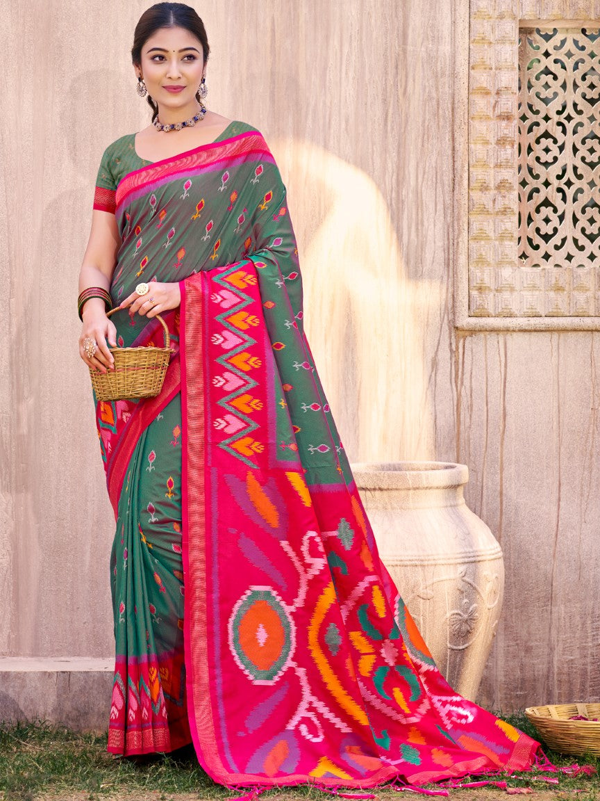 Anaita D Green Silk Saree With Blouse Piece