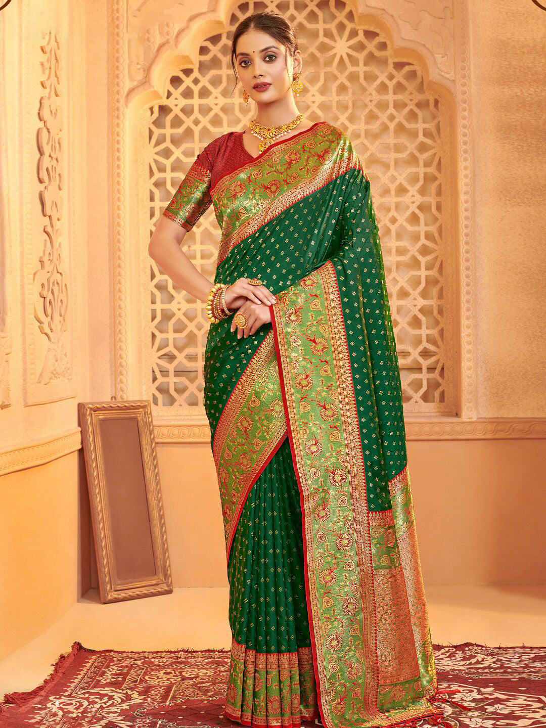 Anaita D Green Silk Saree With Blouse Piece