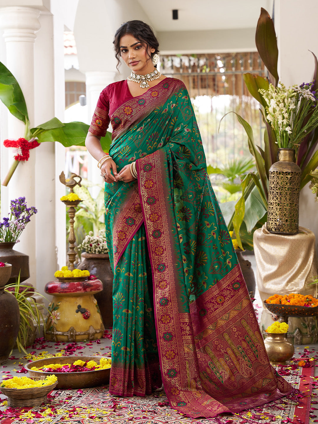 Anaita D Green Silk Woven Saree With Blouse