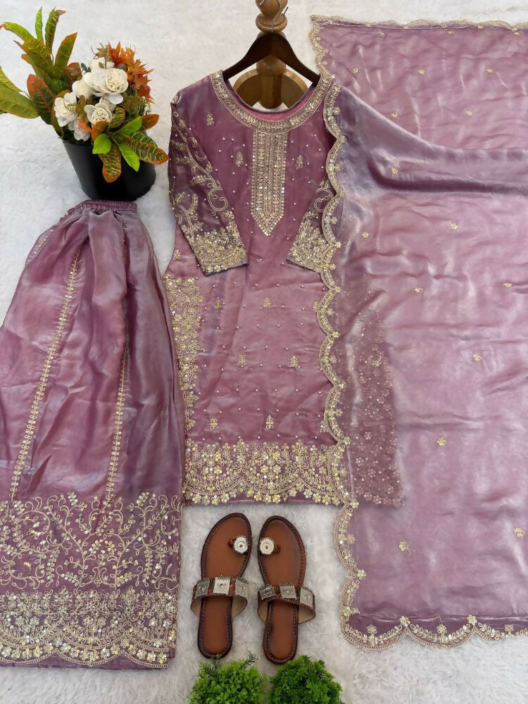 Teeya Creation Onion Color Fendy Silk Embroidery Work Wedding Wear Salwar Suit