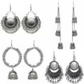 Silver-Plated Alloy Oxidised 4 Earrings Combo - The Pari