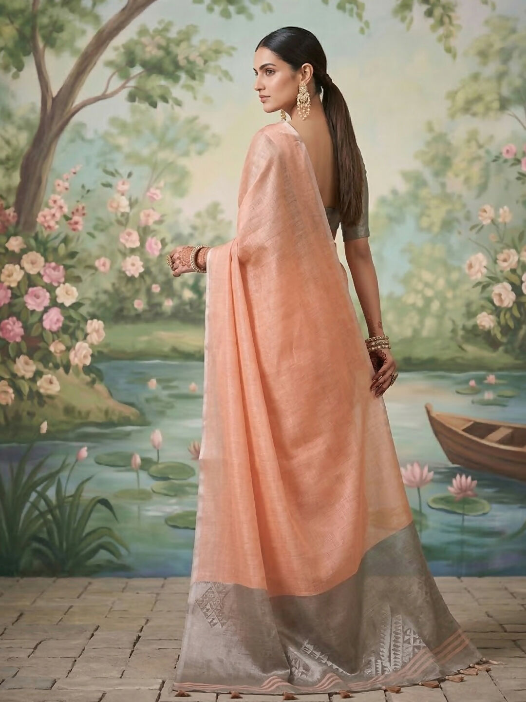 Shree Shyam Fashion Peach Tissue Silk Saree