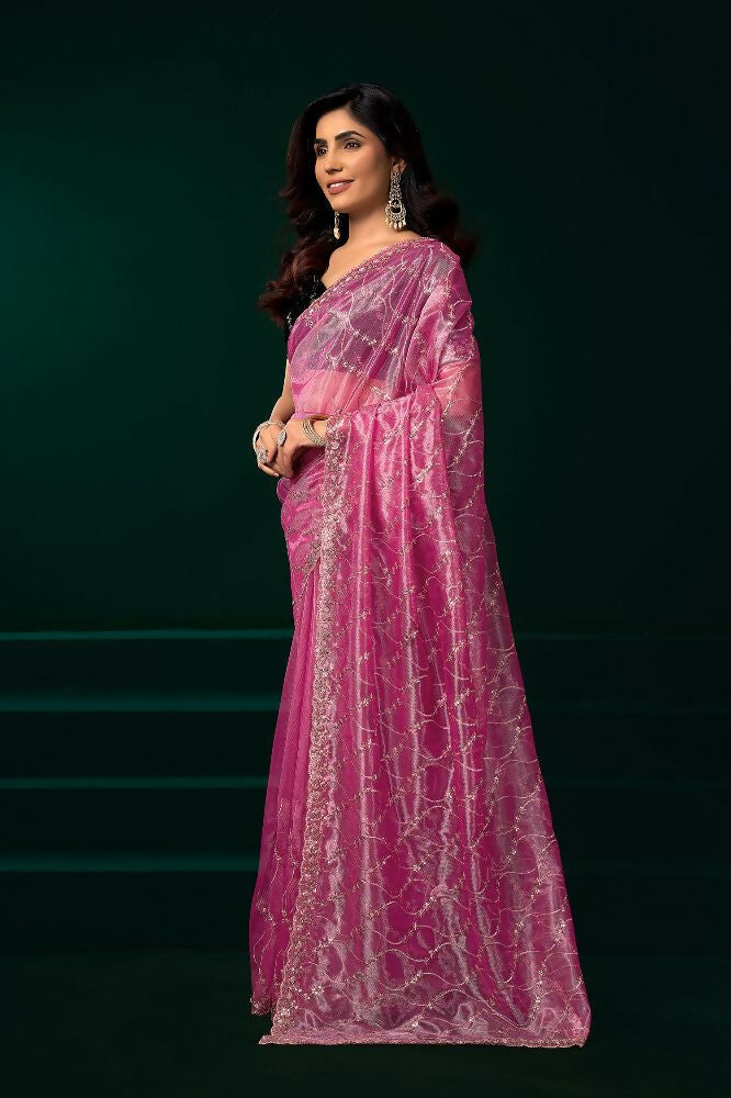 Joban Fashion Pink Net Party Wear Sarees