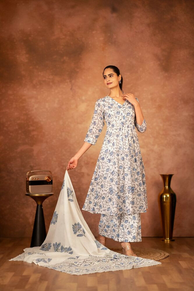 Joban Fashion Blue Hand Block Printed Cotton Suit Set