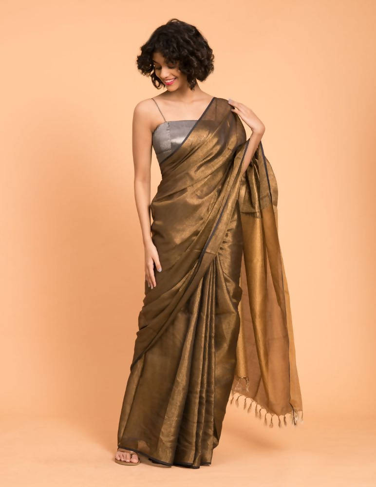 Suta Black Gold Woven Design Zari Pure Linen Saree