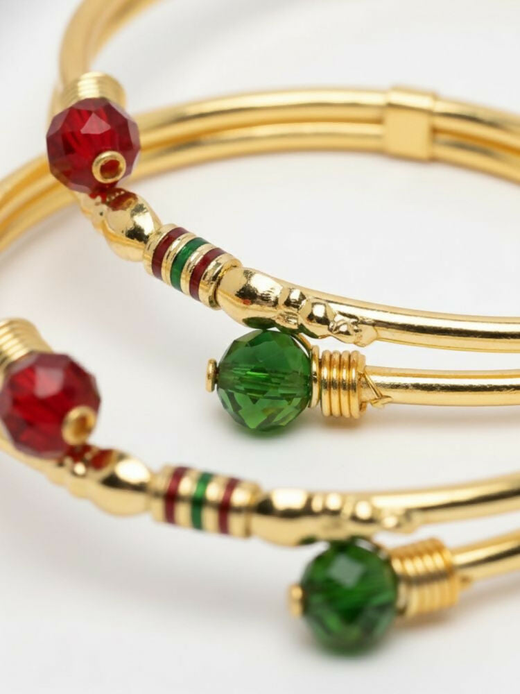 NVR Women Set of 2 Gold Plated Artificial Beads Bangle
