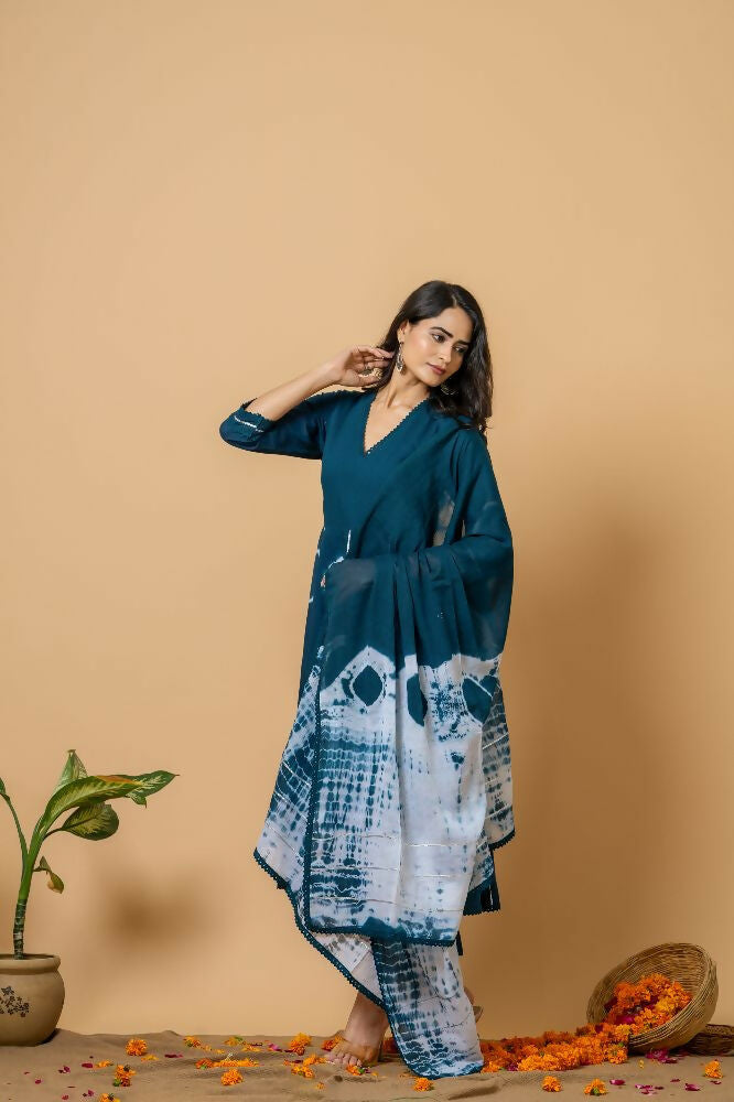 Joban Fashion Navy Blue Tie & Dye Cotton Suit Set