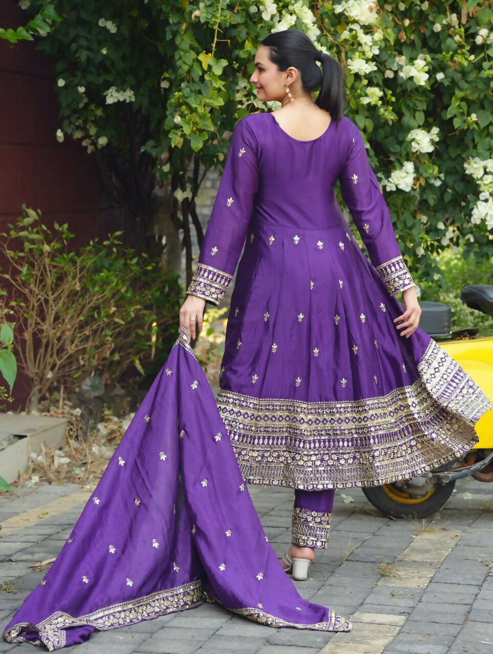 Joban Fashion Purple Silk Embroidered Anarkali Dress