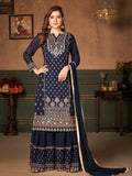 Myra Navy Blue Faux Georgette Embroidered Sharara Suit