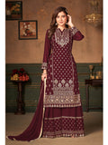 Myra Maroon Faux Georgette Embroidered Sharara Suit