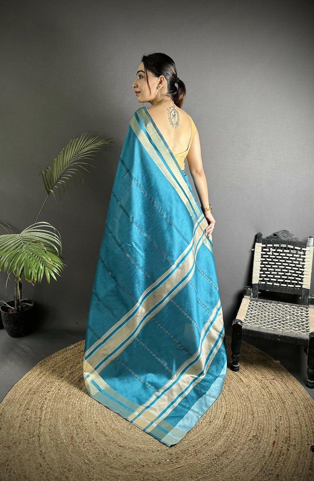 Joban Fashion Turquoise Woven Pattern Raw Silk Kanjivaram Silk Saree