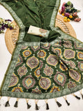 Vastranavya Green Muga Cotton Meenakari & Azarakh Pallu Saree with Contrast Blouse