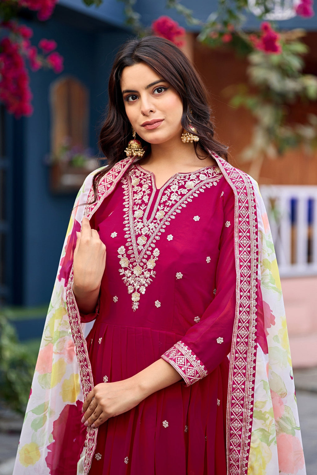 Anaita Pink Embroidered Georgette Stitched Anarkali Suit With Dupatta