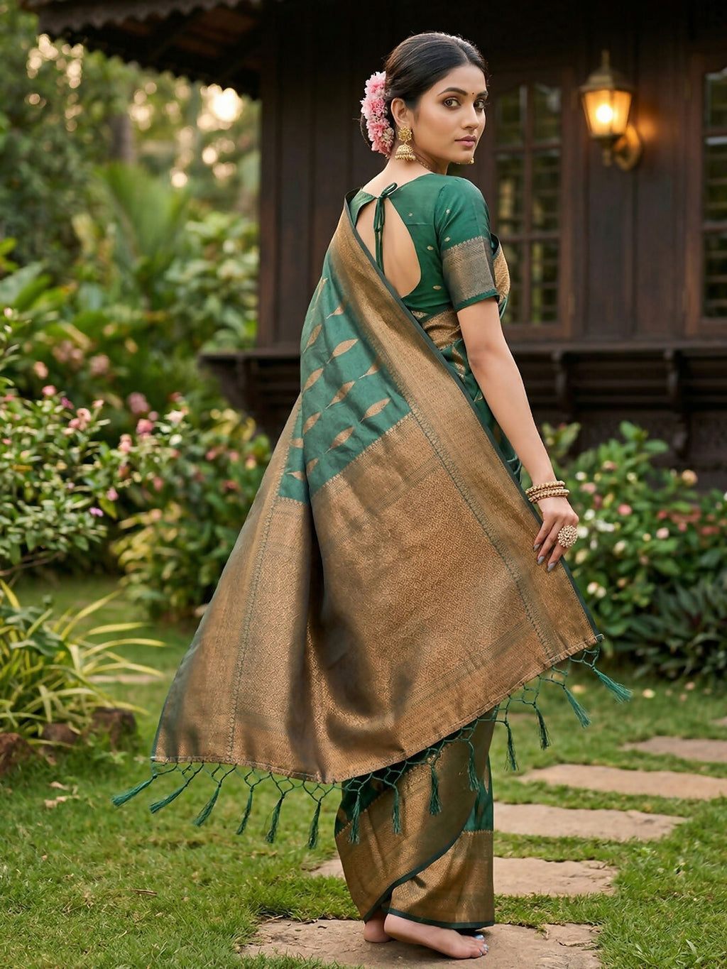Shree Shyam Fashion Green Silk Blend Saree