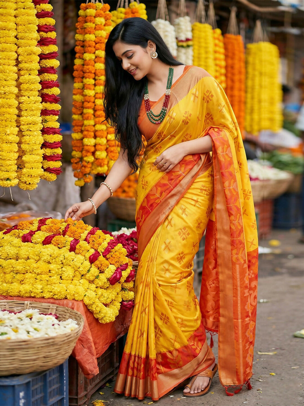 Shree Shyam Fashion Yellow Pochampally Silk Saree