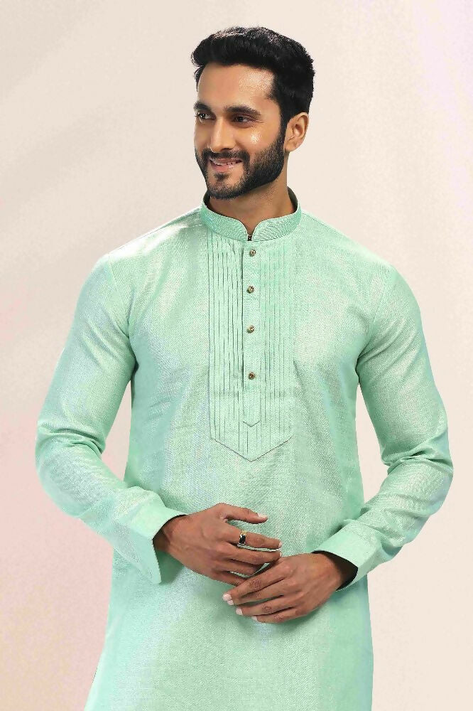 Raivat Ethnic Linen Cotton Pintux Work Kurta Pajama In Pista Green Colour