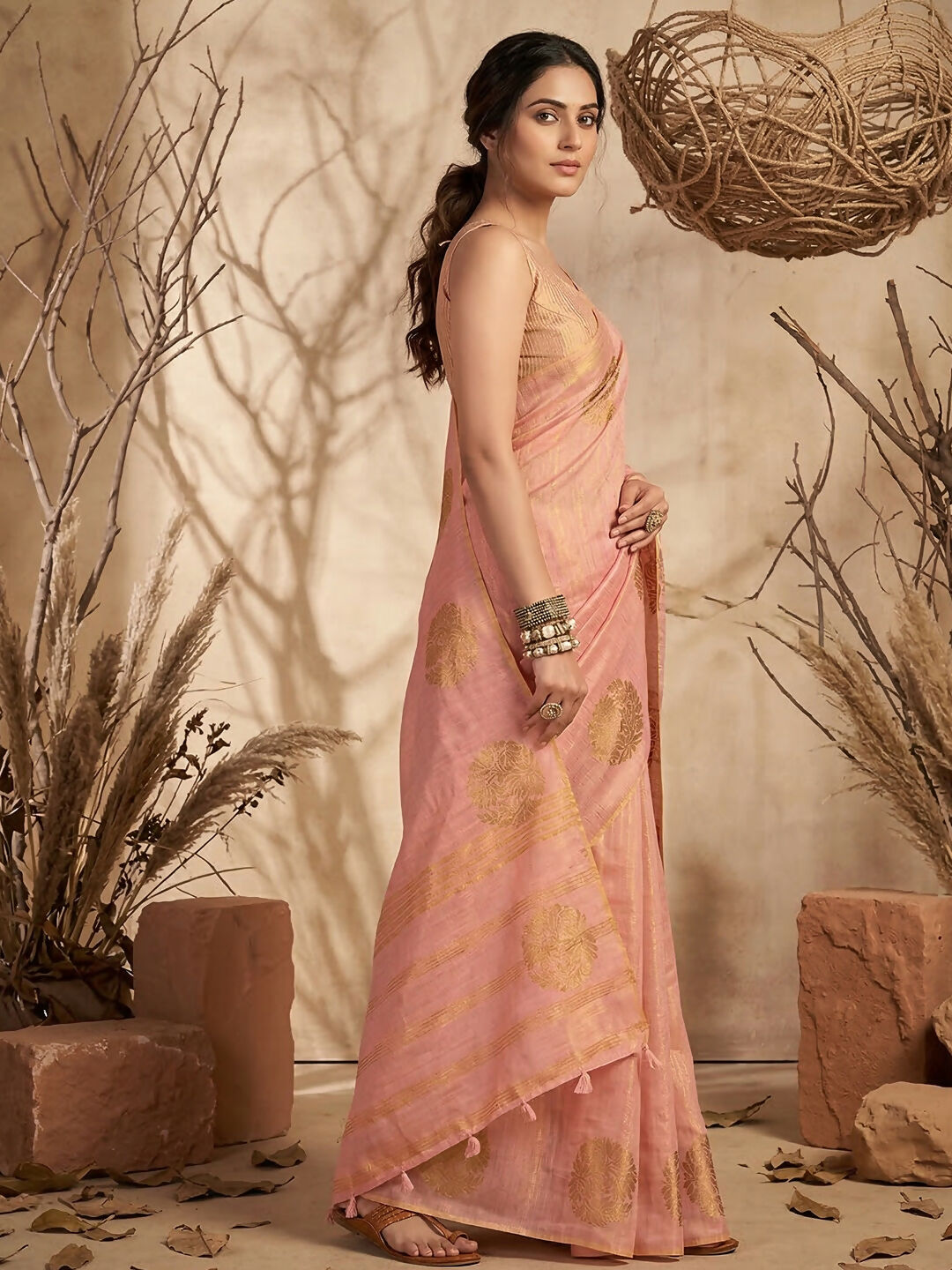 Shree Shyam Fashion Pink Tissue Silk Saree