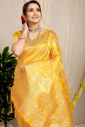 Anaita Yellow Woven Design Pure Silk Banarasi Saree With Blouse