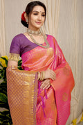 Anaita Peach Woven Design Pure Silk Banarasi Saree With Blouse