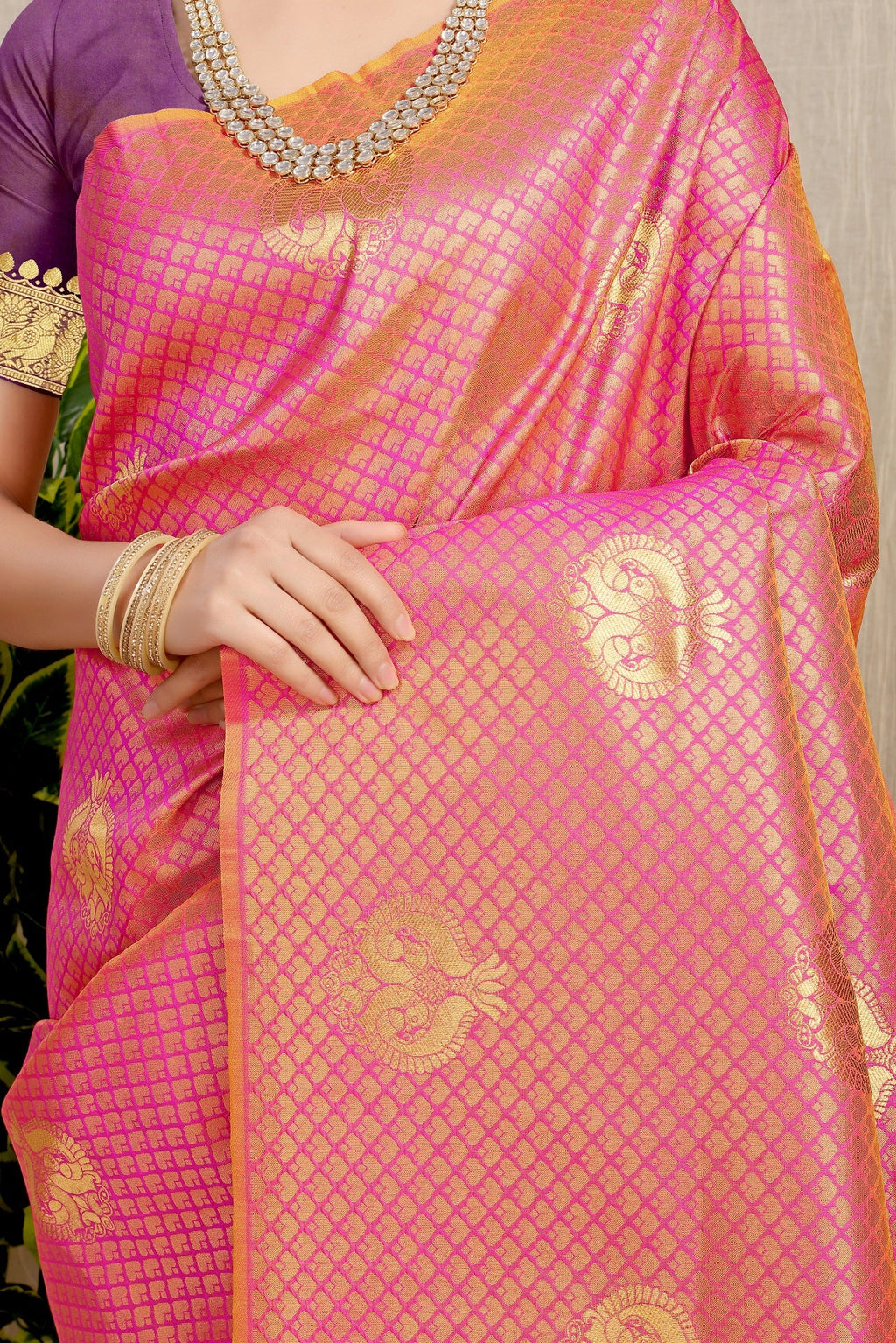Anaita Peach Woven Design Pure Silk Banarasi Saree With Blouse