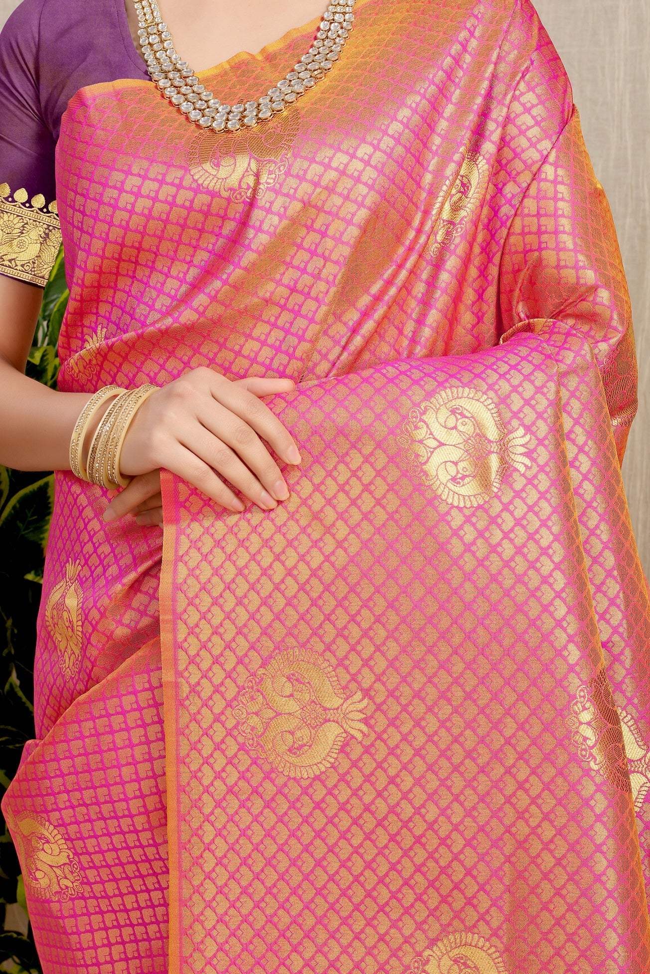 Anaita Peach Woven Design Pure Silk Banarasi Saree With Blouse
