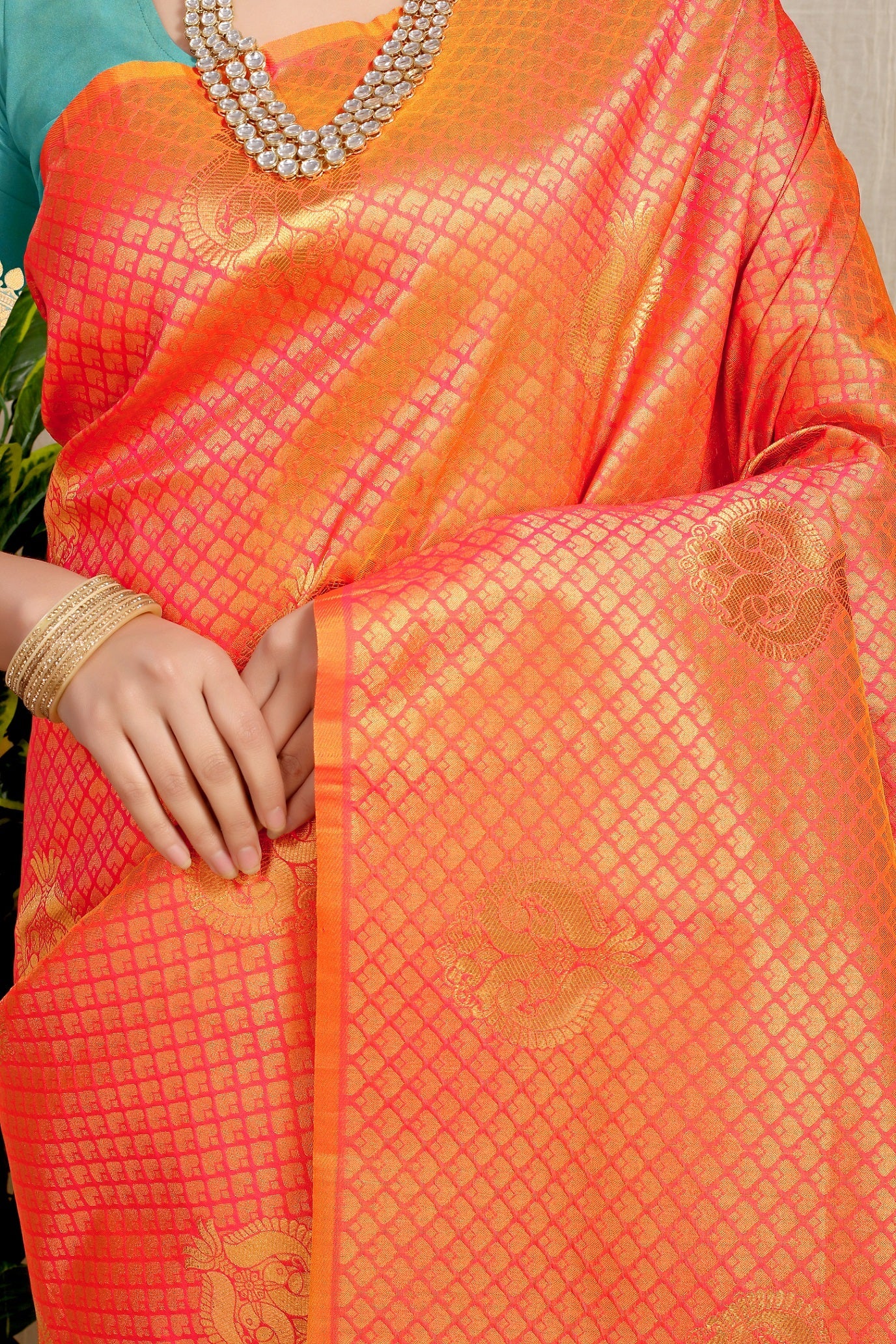 Anaita Orange Woven Design Pure Silk Banarasi Saree With Blouse