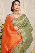 Anaita Green Woven Design Pure Silk Banarasi Saree With Blouse