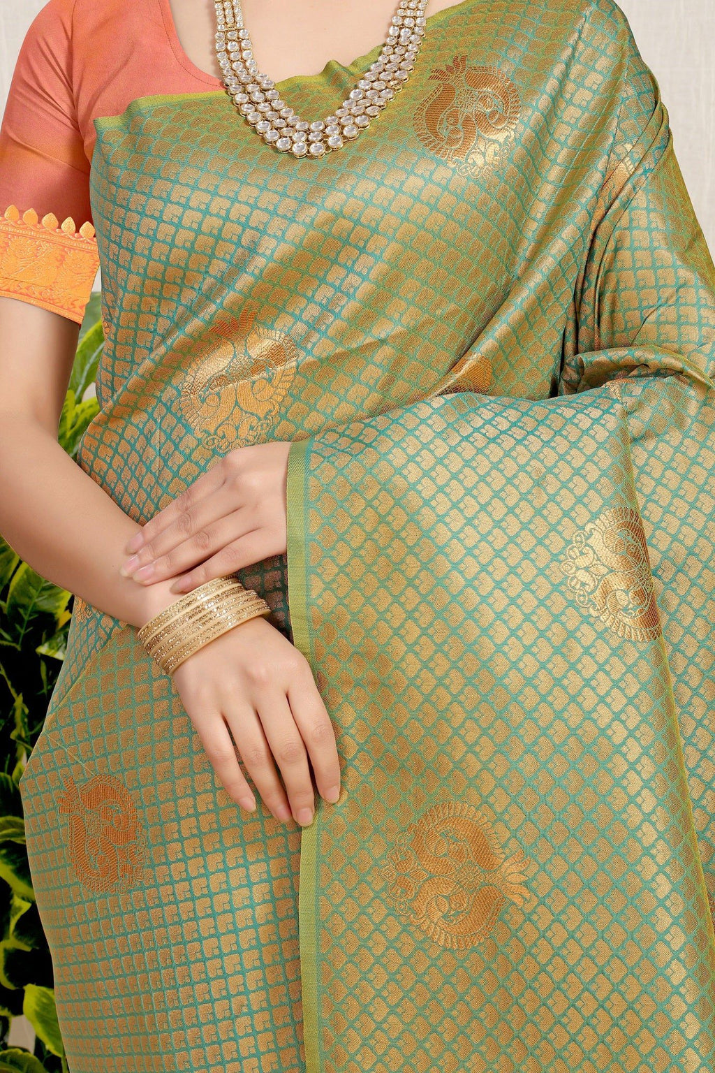Anaita Green Woven Design Pure Silk Banarasi Saree With Blouse