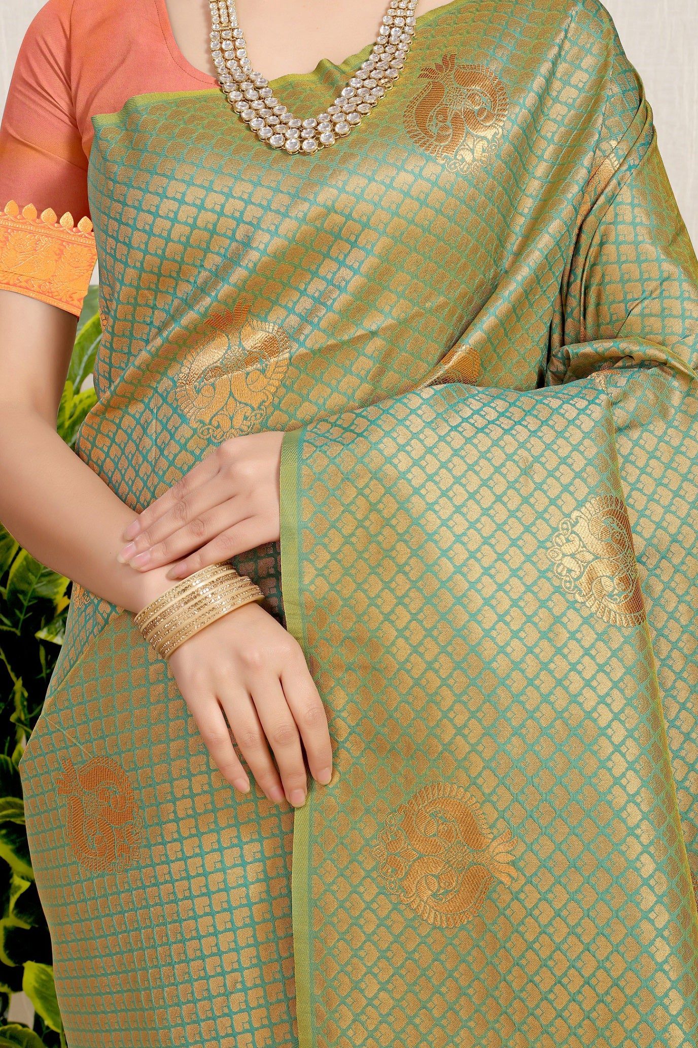 Anaita Green Woven Design Pure Silk Banarasi Saree With Blouse