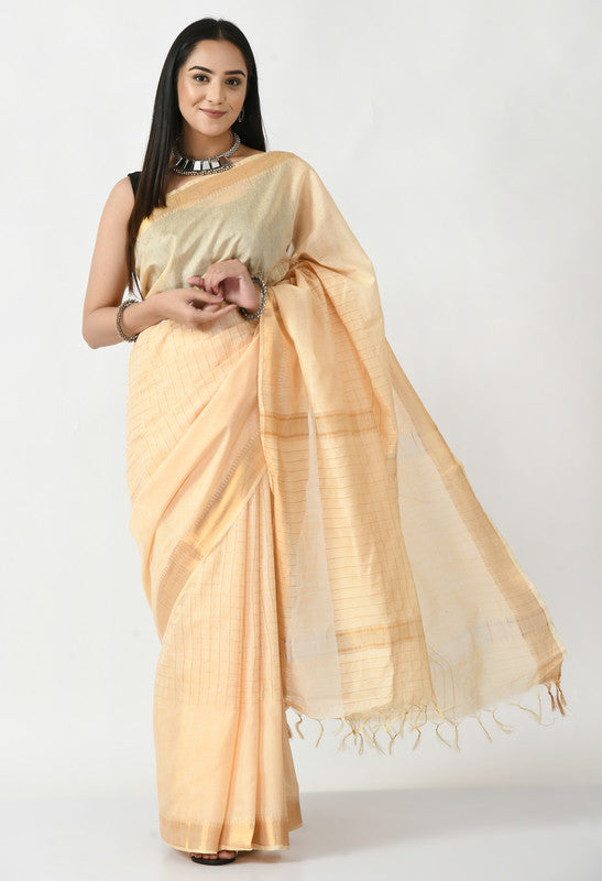 Mominos Fashion Moeza Golden Bhagalpuri Handloom Silk Raj Shree Saree with unstitched Blouse piece